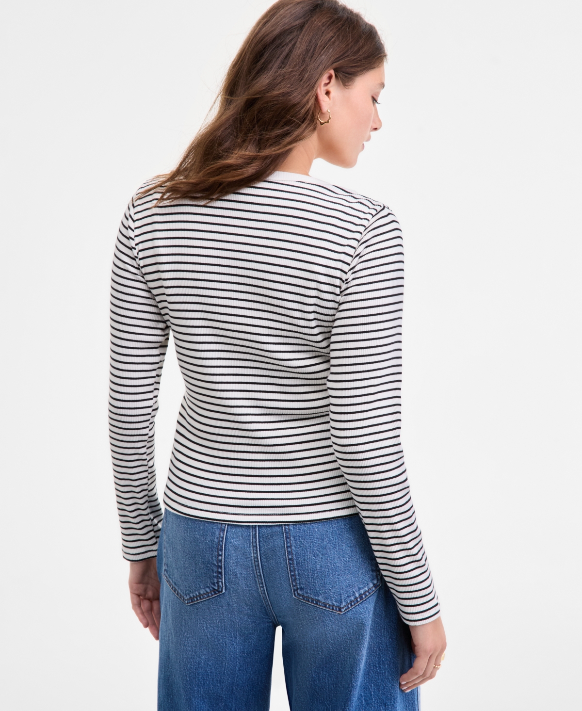 On 34th Womens Ribbed Striped Cardigan V Neck Tank Cropped Barrel Jeans Macys Exclusive In Blue