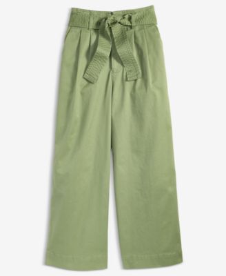 Women's High-Rise Belted Cropped Wide-Leg Pants