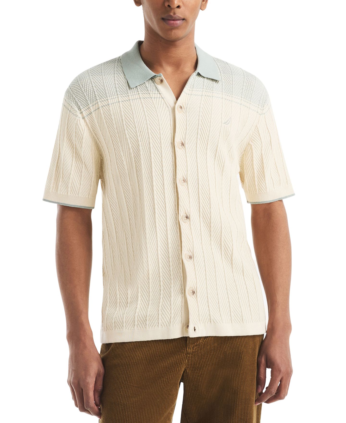 Мужской свитер Nautica Short Sleeve Button-Front, цвет: Молочный белый — фото 1
