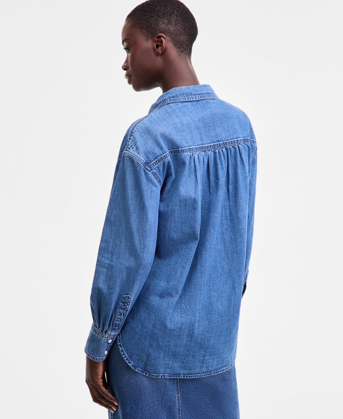 On 34th Women's Denim Patch Pocket Shirt, Macy's Exclusive In Blue