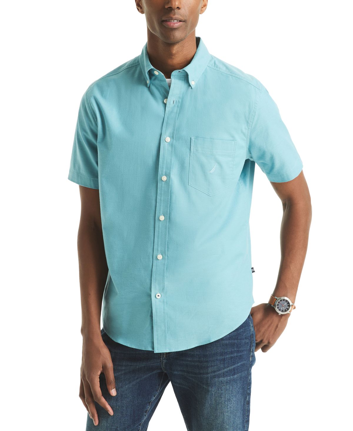 Мужская оксфордская рубашка на пуговицах с коротким рукавом