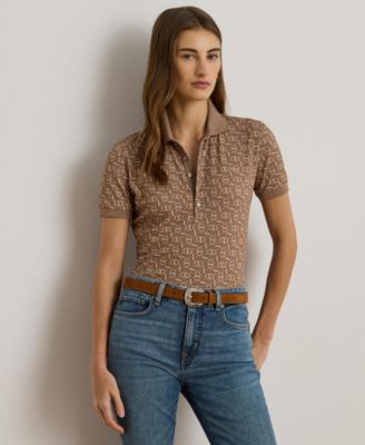 Lauren Ralph Lauren - Women's Geo-Print Stretch Piqu&eacute; Polo Shirt