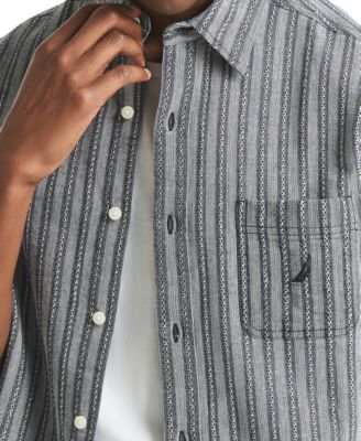 Men's Short Sleeve Dobby Stripe Button-Front Shirt