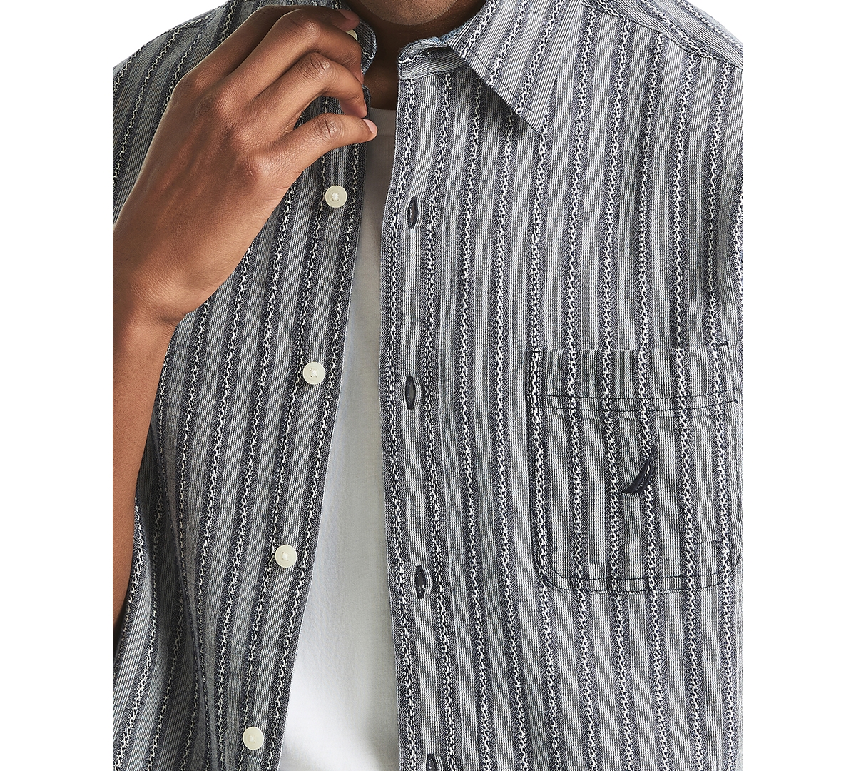 Nautica Men's Short Sleeve Dobby Stripe Button-front Shirt In Gray