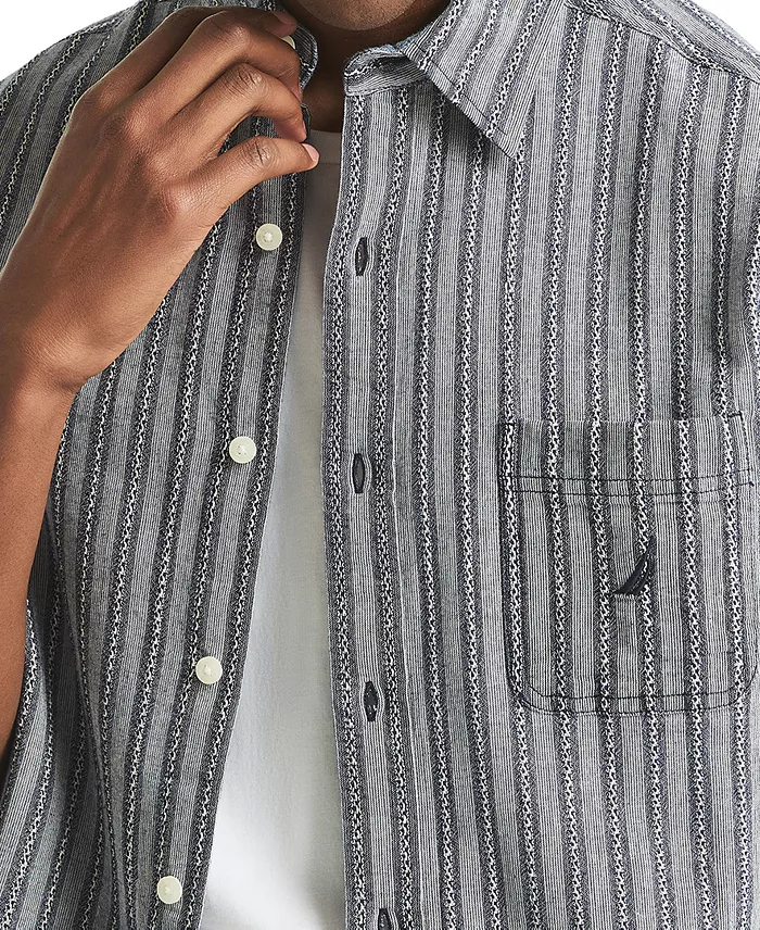 Men's Short Sleeve Dobby Stripe Button-Front Shirt - thumbnail 3