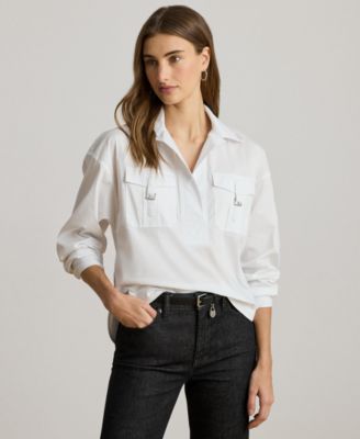 Lauren Ralph Lauren - Women's Buckle-Trim Cotton-Blend Shirt