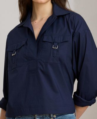 Women's Buckle-Trim Cotton-Blend Shirt