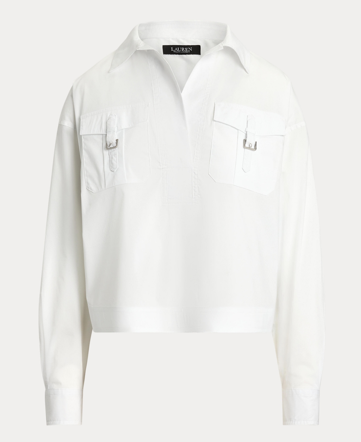 Ralph Lauren Women's Buckle-trim Cotton-blend Shirt In White