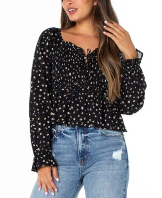 Juniors' Ditsy-Print Ruffle-Trim Babydoll Top