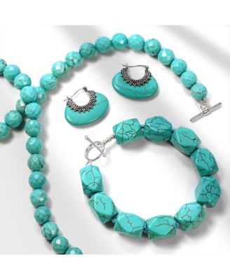 Blue Faceted Synthetic Stabilized Turquoise Round Gem Stone 10MM Bead Strand Necklace Silver Plated Clasp