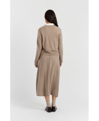 Women's Wool Cashmere Blend Crew Neck Cropped Cardigan