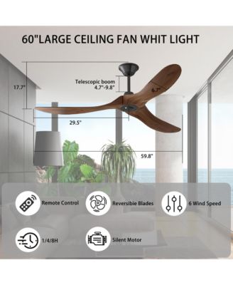 60-inch lampless ceiling fan, for indoor and outdoor, with remote control, reversible DC motor, wood noiseless