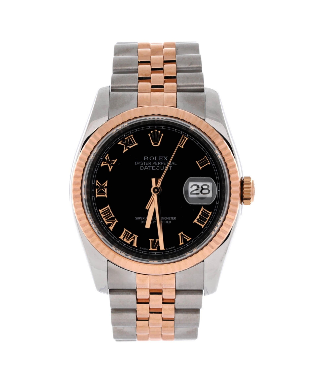 Oyster Perpetual Datejust Automatic Watch in Stainless Steel and Rose Gold 36mm - Dial color: black