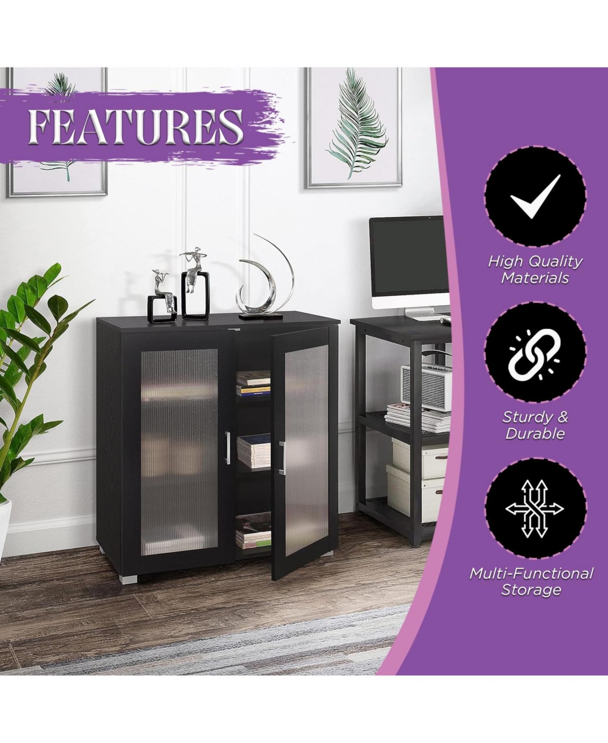 Kings Brand Furniture 2-Door Accent Storage Cabinet, Sideboard Buffet Floor Cupboard for Kitchen, Dining Room, Living Entryway