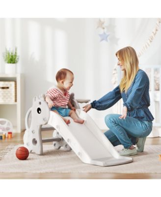 Kids Slide with Climber and Basketball Hoop, 3-in-1 Baby Slide,