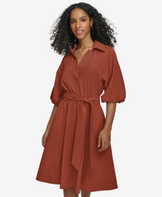 Calvin Klein - Women's Belted Puffed-Sleeve Shirtdress