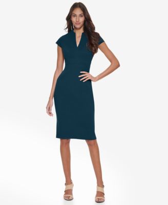Calvin Klein - Women's Scuba Crepe Split V-Neck Midi Sheath Dress
