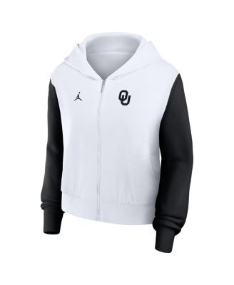 Women's White Oklahoma Sooners Cropped Athletic Prep Color Block Script Full-Zip Hoodie