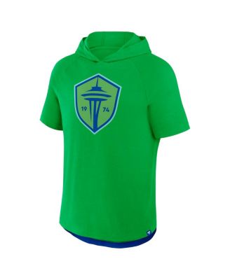 Men's Rave Green Seattle Sounders FC Hat Trick Stadium Slub Raglan Short Sleeve Pullover Hoodie T-Shirt