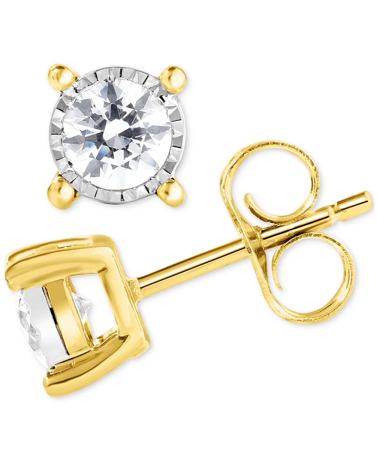 Diamond Solitaire Stud Earrings (1/3 ct. t.w.) in 14k Two Toned Gold - Yellow Gold