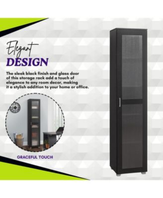 Tall Curio Cabinet – Bookshelf with 5 Shelves & Glass Door for Living Room, Kitchen, Bedroom or Office