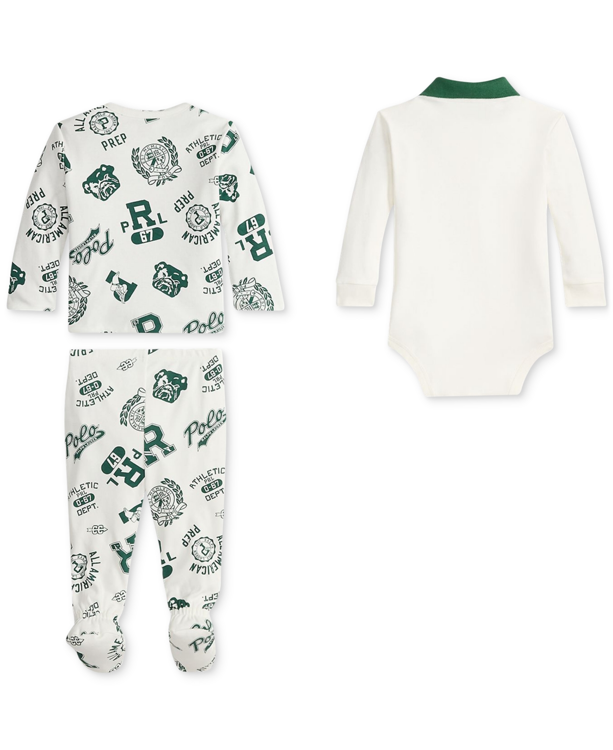 Polo Ralph Lauren Baby Boys Reversible Jacket, Polo Bodysuit & Footed Pant Set In Green