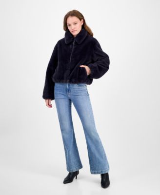 Women's Collared Faux-Fur Bomber Coat