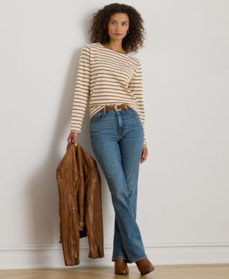 Women's Striped Jersey Snap-Trim Boatneck Top