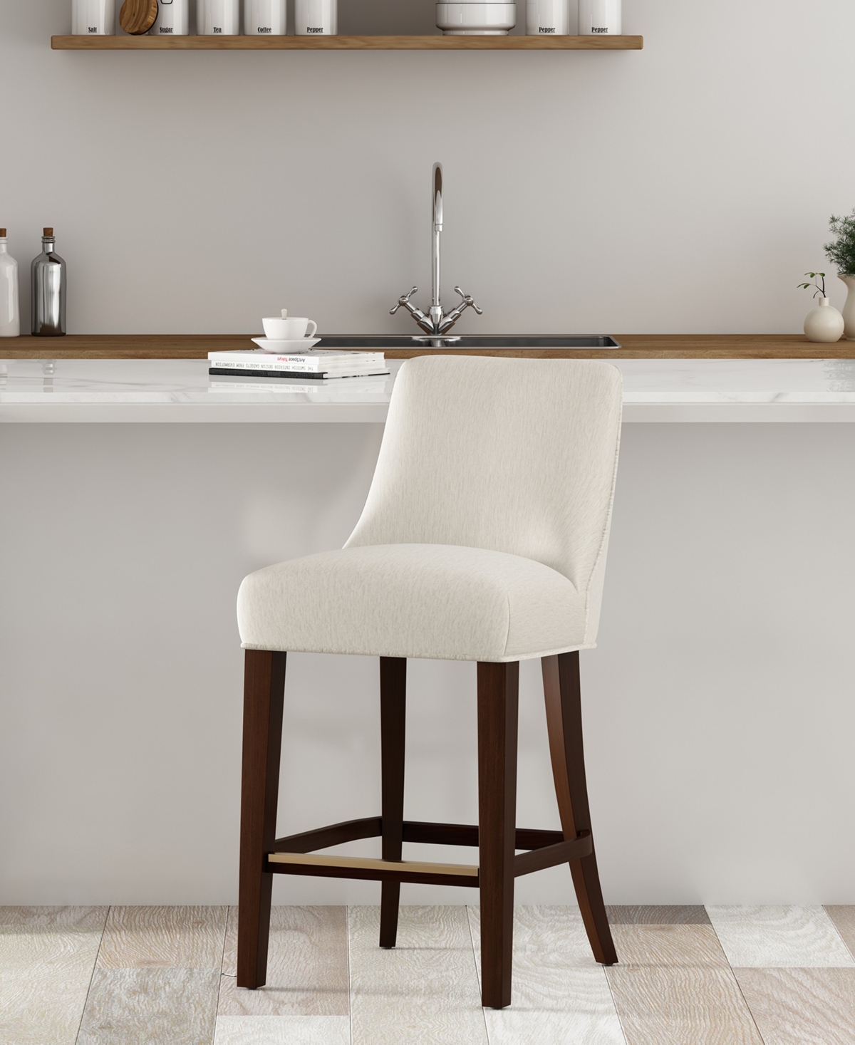Manhattan Comfort 38.4" Beever Chenille Upholstered Counter Stool In White