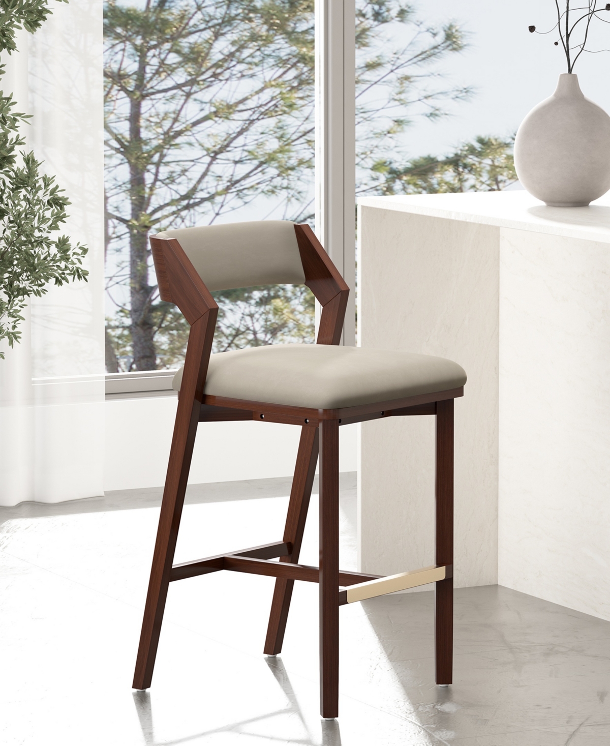 Manhattan Comfort 39.2" Patricia Velvet Upholstered Barstool In Sand