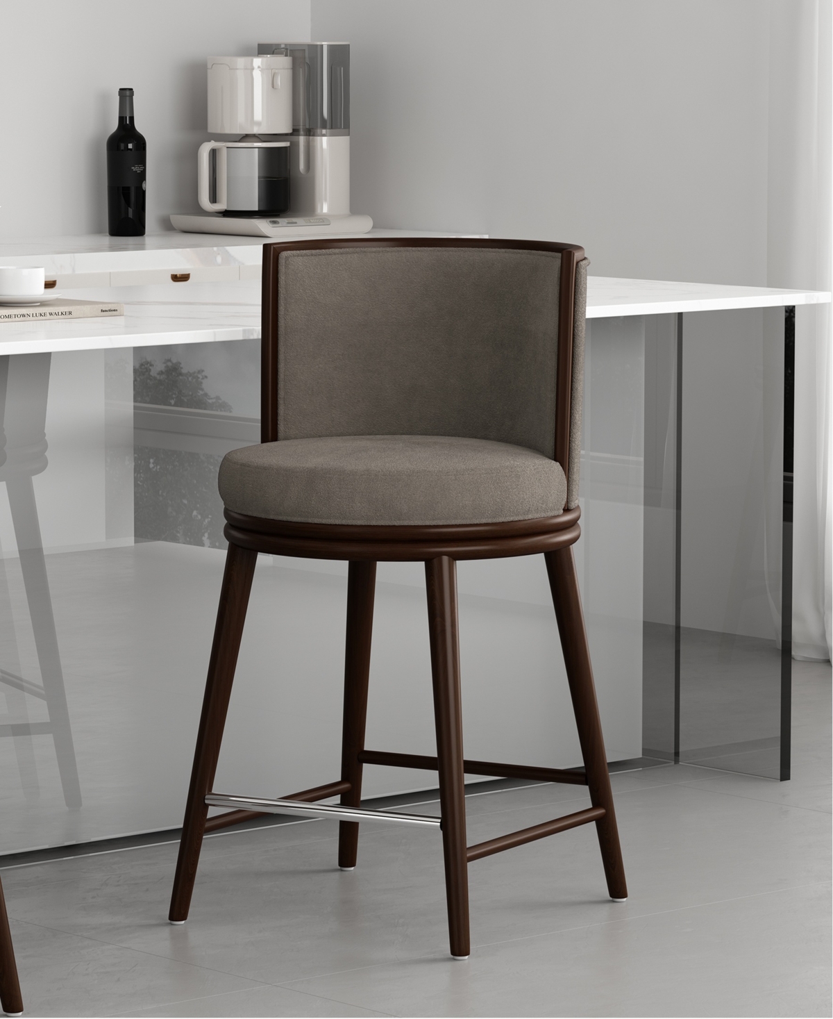 Manhattan Comfort 37.6" Evalyn Chenille Upholstered Counter Stool In Gray