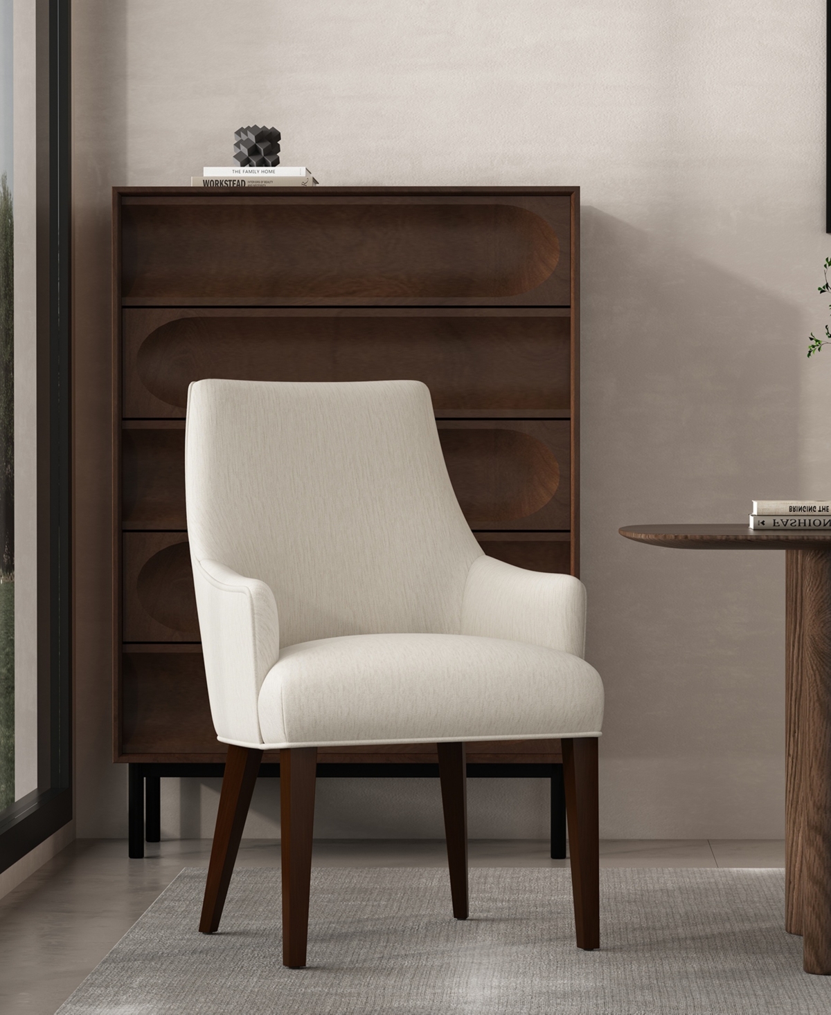 Manhattan Comfort 39" Beever Chenille Upholstered Dining Armchair In White