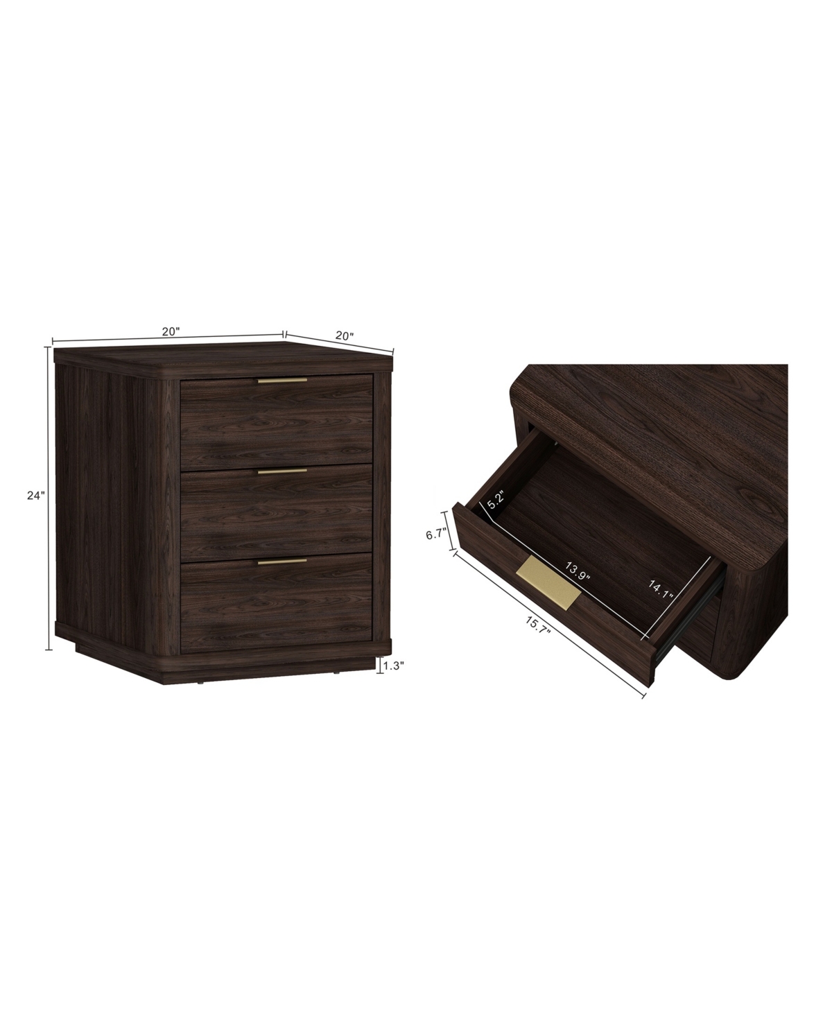 Manhattan Comfort 20" Evelyn Wood 3-drawer Nightstand In Brown