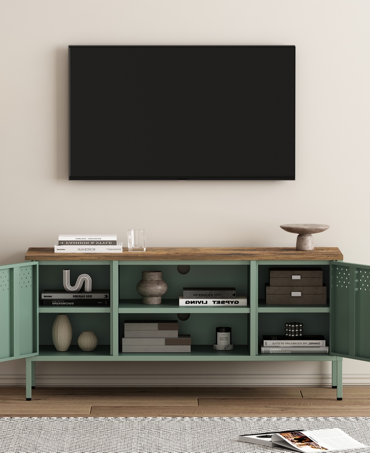 Manhattan Comfort 47.3" Landen Steel 6-shelf Tv Stand In Green