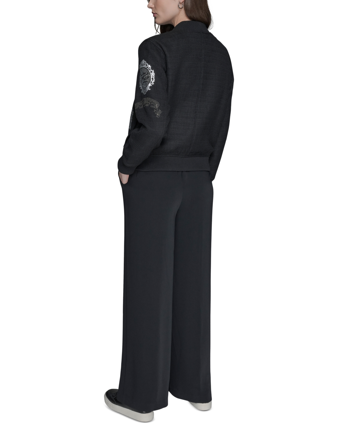 Karl Lagerfeld Women's Patch Long Sleeve Bomber Jacket In Black