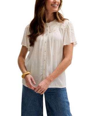 Women's Kew Lace Insert Angel Sleeve Shirt