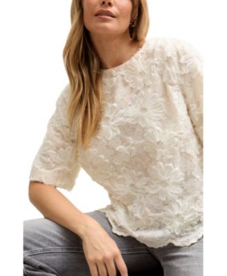 Women's Lotus Ribbon Work Scallop Hem Top