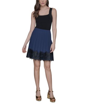 KARL LAGERFELD PARIS Women's Pleated Lace-Trim Mini Skirt - Macy's