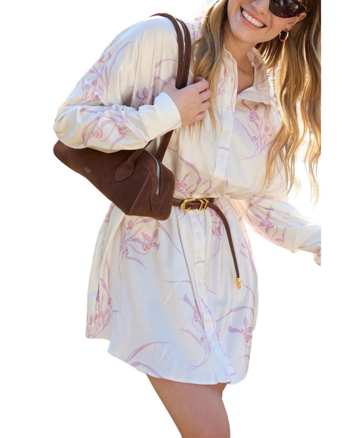 Женское платье Lily and Lionel London Kristy Button Down Large Floral Shirtdress, цвет: Натуральный — фото 4