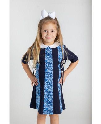 Little Girls Floral Print Knit Colorblock Dress