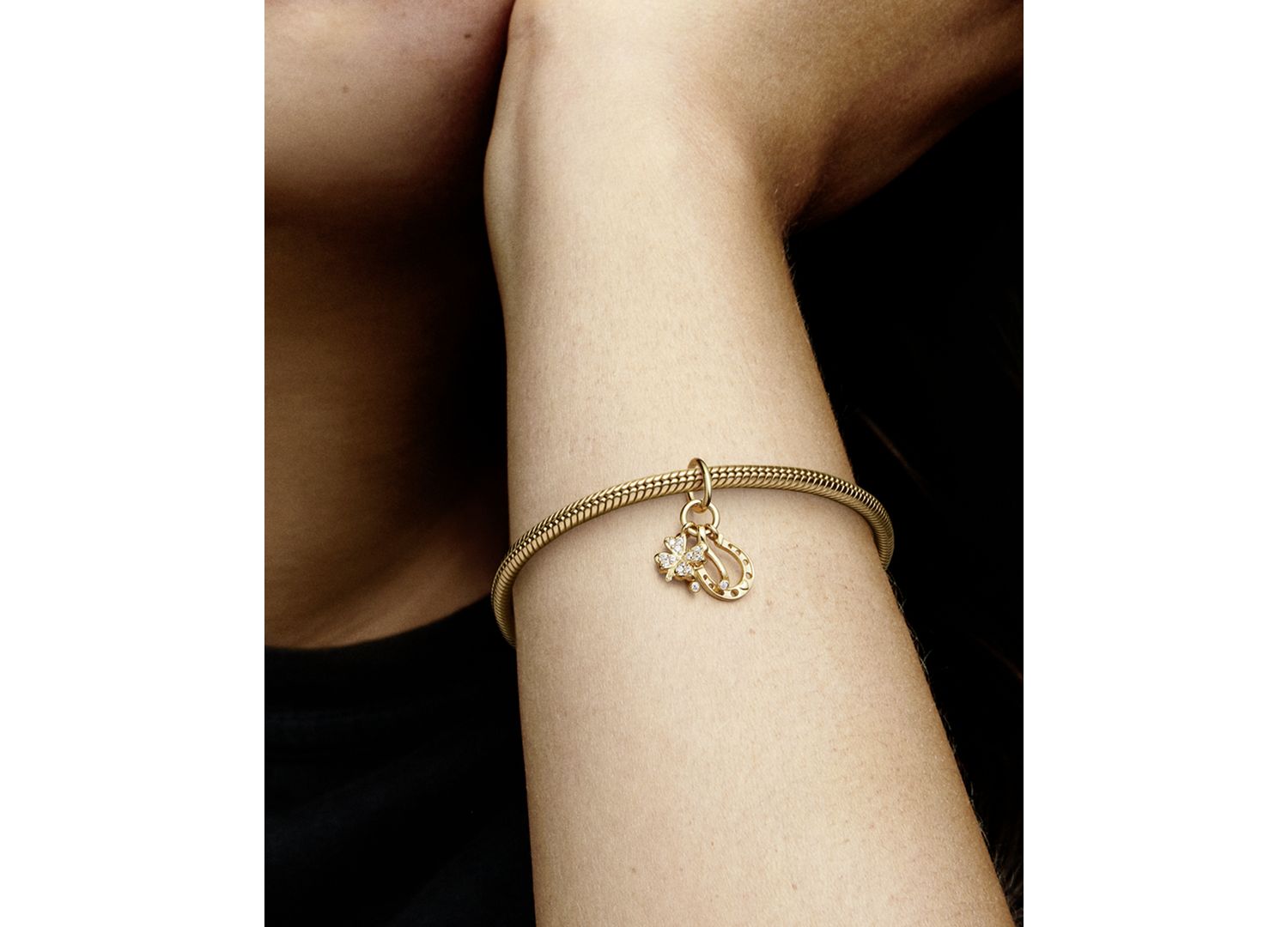 KATSEYE X Pandora® 14k Gold Clover, Wishbone and Horseshoe Cubic Zirconia Dangle Charm