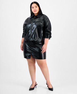 Trendy Plus Size Emboss Faux-Leather Jacket, Macy's Exclusive 