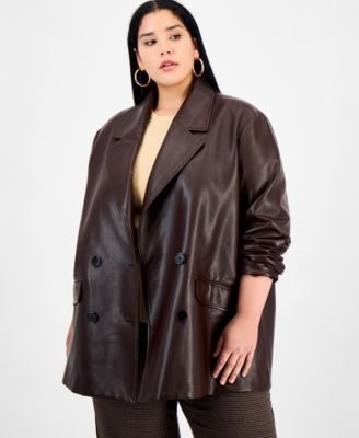 Bar III - Trendy Plus Size Double-Breasted Faux Leather Blazer