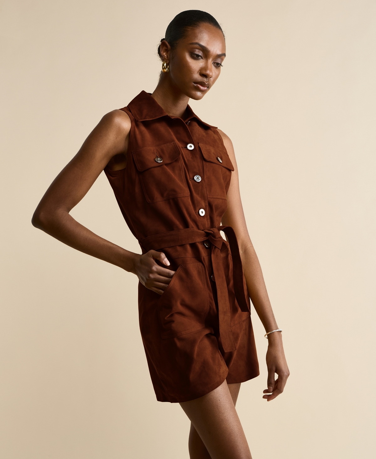 Women's Suede Romper, Created For Macy's - Brown