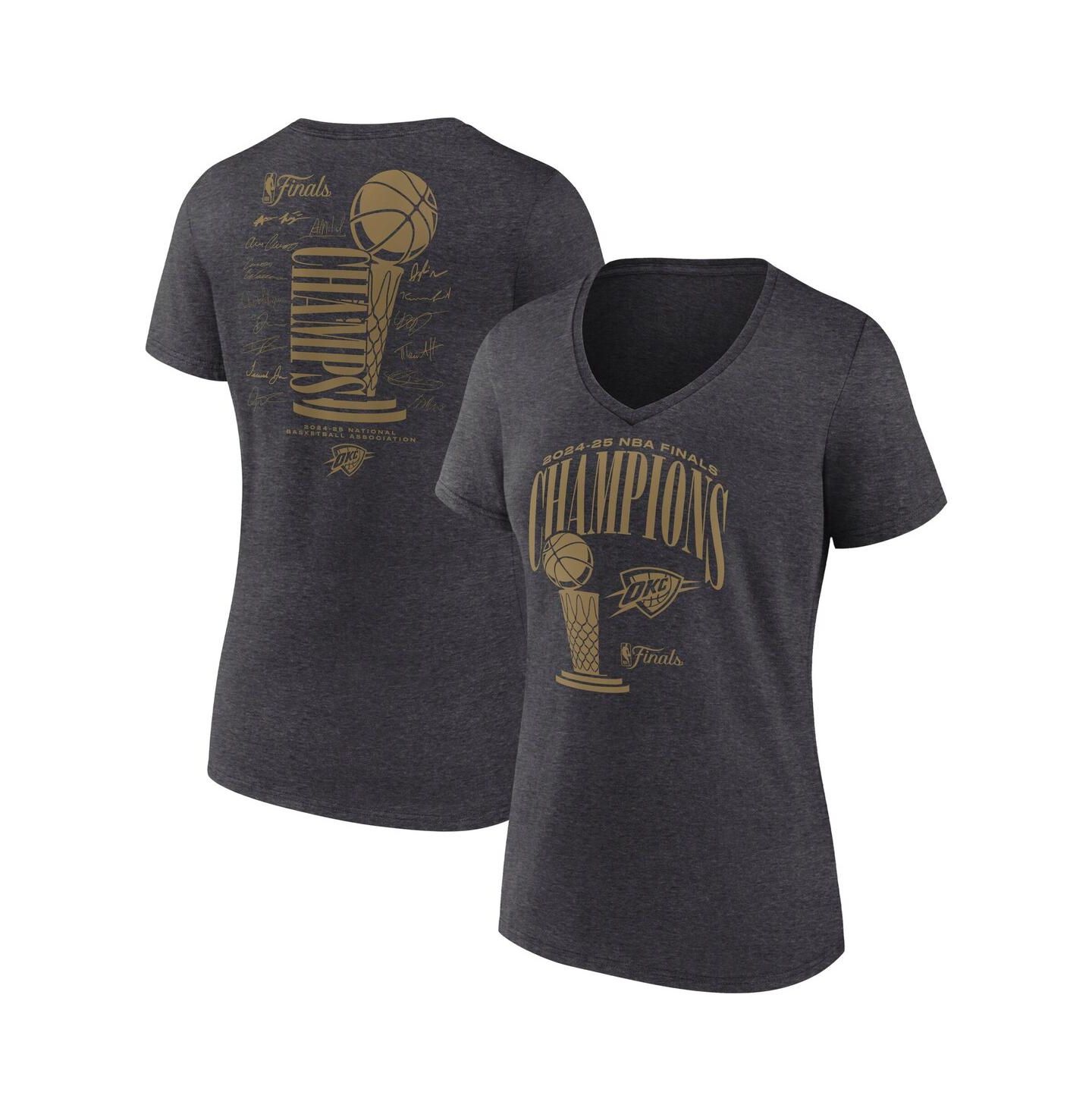 Женская футболка Fanatics Heather Charcoal Oklahoma City Thunder 2025 NBA Finals Champions Double Dribble V-Neck — фото 1