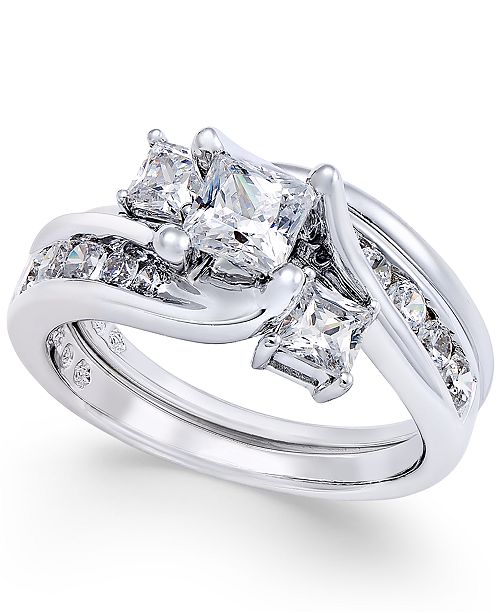 Macy S Diamond Interlocking Bridal Set 1 1 2 Ct T W In 14k White Gold Reviews Rings Jewelry Watches Macy S