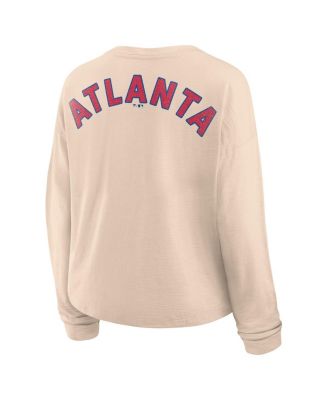Women's Tan Atlanta Braves Oversized Stadium Slub Long Sleeve Henley T-Shirt