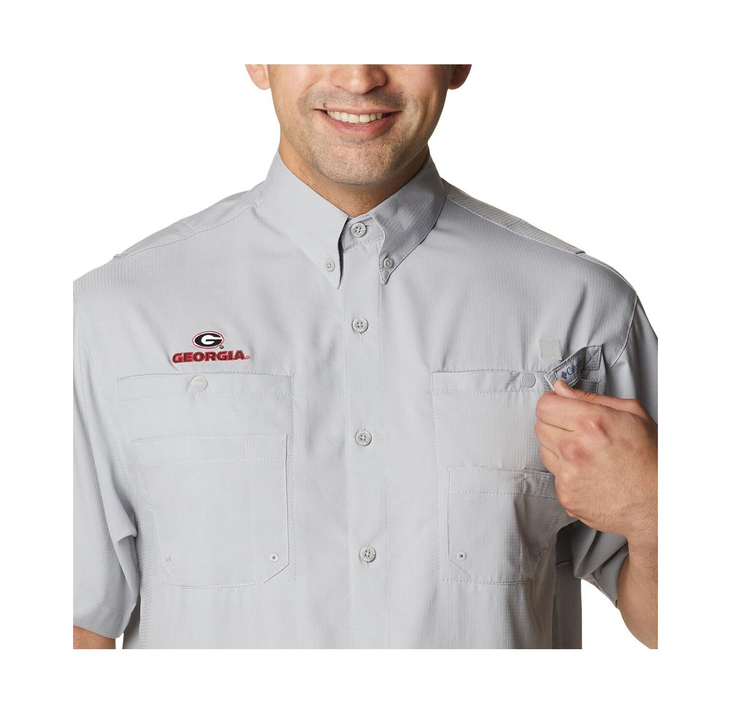 Men's Gray Georgia Bulldogs Big & Tall Collegiate Tamiami Omni-Shade Full-Button Shirt