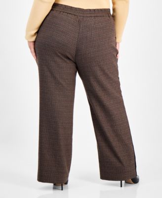 Trendy Plus Size Herringbone High Rise Wide-Leg Pants, Macy's Exclusive
