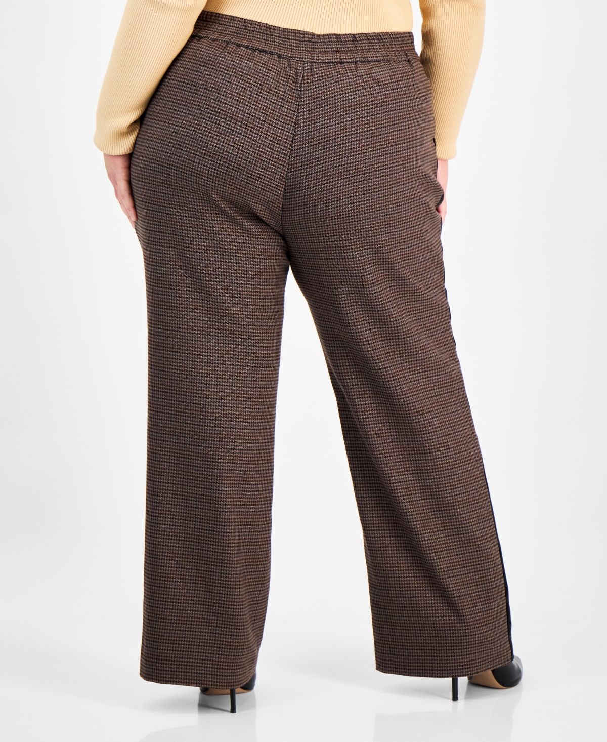 Bar Iii Trendy Plus Size Herringbone High Rise Wide-leg Pants, Macy's Exclusive In Multi